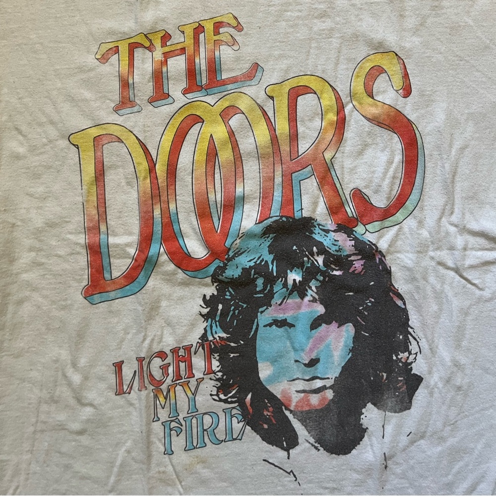 The Doors Light My Fire Jim Morrison Tee T Shirt XL Cream Beige Womens Ladies